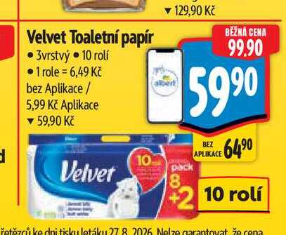 Velvet Toaletní papír 3vrstvý 10 rolí