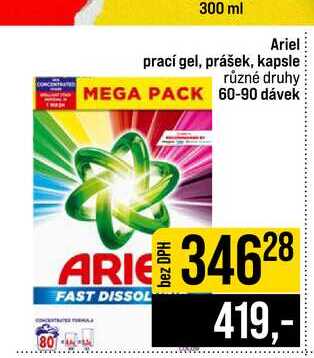 Ariel prací gel, prášek, kapsle různé druhy 60-90 dávek 