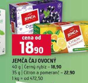 JEMČA ČAJ OVOCNÝ 40 g Černý rybiz 35 g Citron a pomeranč