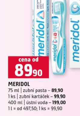 MERIDOL 75 ml zubní pasta 1ks zubní kartáček 400 ml ústní voda