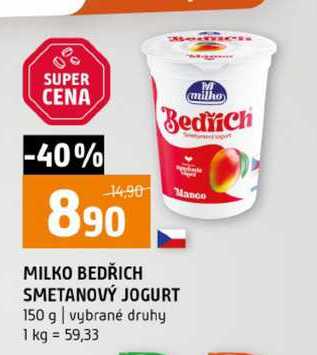 MILKO BEDŘICH SMETANOVÝ JOGURT 150 g vybrané druhy