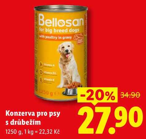 Konzerva pro psy s drůbežím, 1250 g
