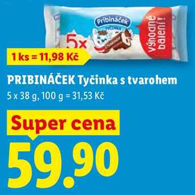 PRIBINÁČEK Tyčinka s tvarohem, 5 x 38 g