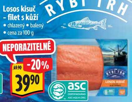 Losos kisuč - filet s kůží, cena za 100 g