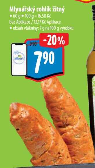 Mlynářský rohlík žitný, 60 g