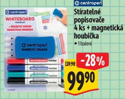 Stíratelné popisovače 4 ks + magnetická houbička 
