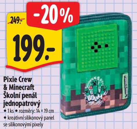 Pixie Crew & Minecraft Školní penál jednopatrový