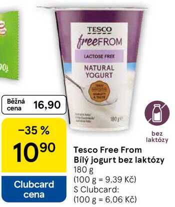 Tesco Free From Bílý jogurt bez laktózy, 180 g