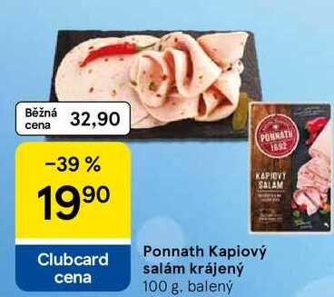 Ponnath Kapiový salám krájený, 100 g, balený