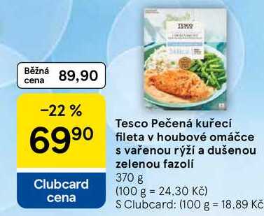 Tesco Pečená kuřecí fileta v houbové omáčce s vařenou rýží a dušenou zelenou fazolí, 370 g  