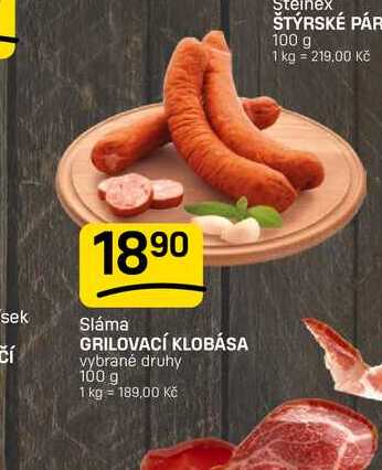 GRILOVACÍ KLOBÁSA vybrané druhy 100 g