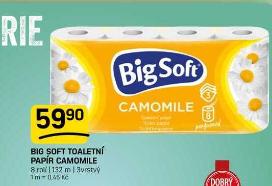 BIG SOFT TOALETNÍ PAPÍR CAMOMILE 8 rolí | 132 m | 3vrstvý