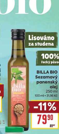 BILLA BIO Sezamový panenský olej 250 ml