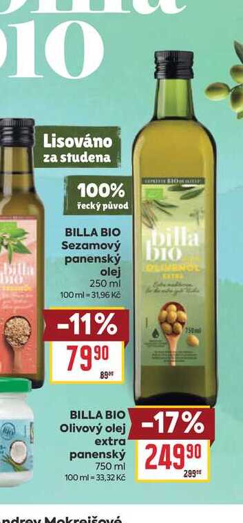 BILLA BIO Olivový olej extra panenský 750 ml