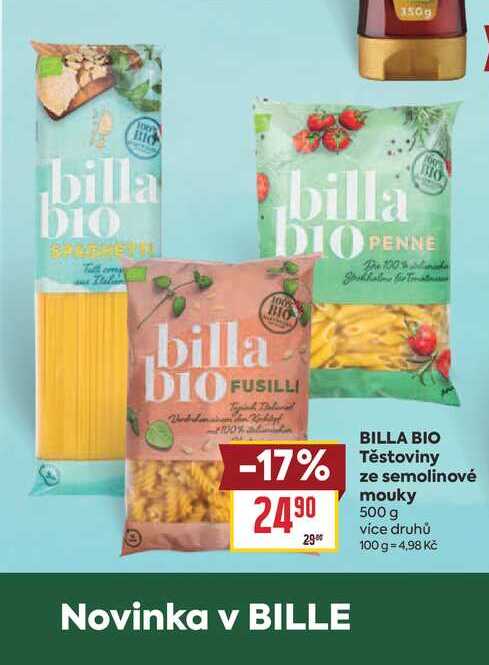 BILLA BIO Těstoviny ze semolinové mouky 500 g