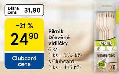 Piknik Dřevěné vidličky, 6 ks