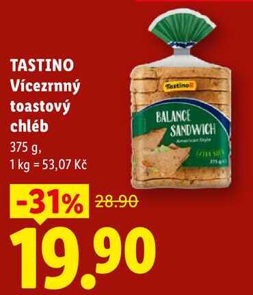 TASTINO Vícezrnný toastový chléb, 375 g