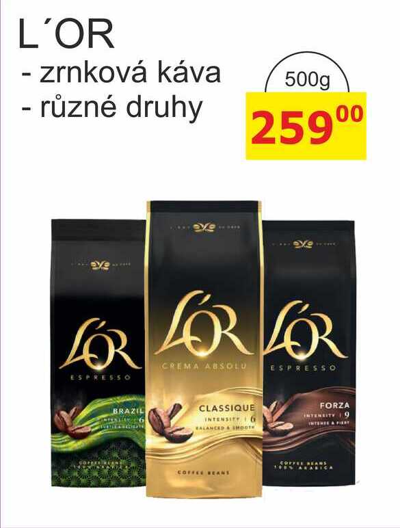L'OR - zrnková káva - různé druhy 500g
