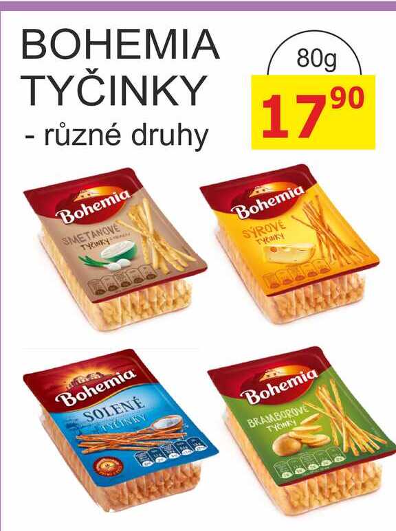 BOHEMIA TYČINKY - různé druhy 80g