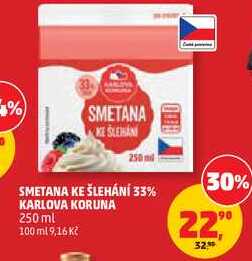 SMETANA KE ŠLEHÁNÍ 33% KARLOVA KORUNA, 250 ml