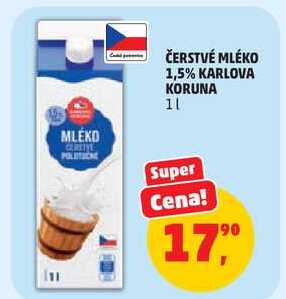ČERSTVÉ MLÉKO 1,5% KARLOVA KORUNA, 1 l