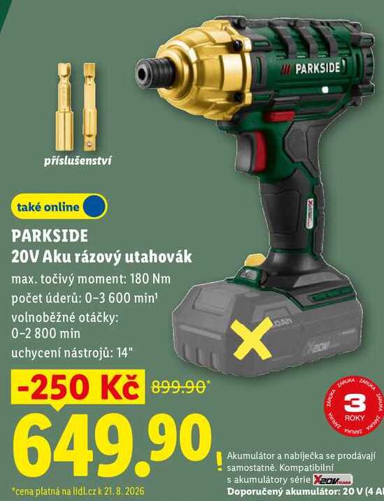 PARKSIDE 20V Aku rázový utahovák 