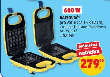 VAFLOVAČ pro vafle cca 13 x 12 cm, v nabídce i toustovač s motivem, 1 ks