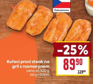 Kuřecí prsní steak na gril s rozmarýnem cena za 520 g