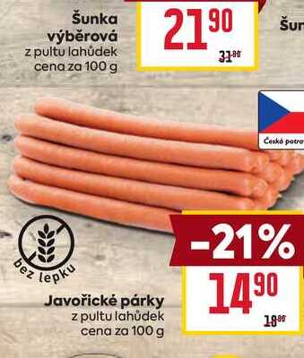 Javořické párky z pultu lahůdek cena za 100 g
