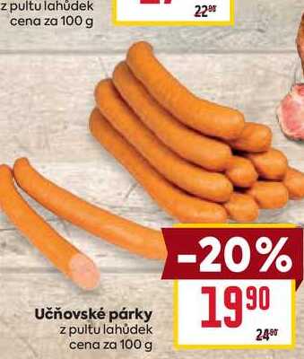 Učňovské párky z pultu lahůdek cena za 100 g