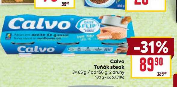 Calvo Tuňák steak 3x 65 g/ od 156 g