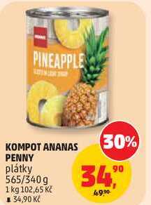 KOMPOT ANANAS PENNY plátky, 565/340g 