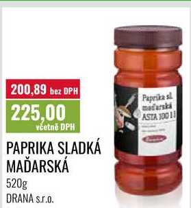 PAPRIKA SLADKÁ MAĎARSKÁ, 520g DRANA