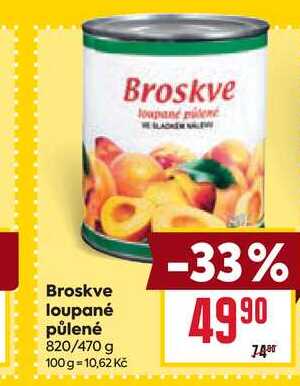 Broskve loupané půlené 820/470 g  