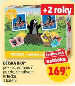 DĚTSKÁ HRA pexeso, domino či puzzle, s motivem Krtečka, 1 balení 