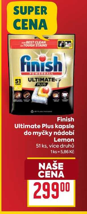 Finish Ultimate Plus kapsle do myčky nádobí Lemon 51 ks