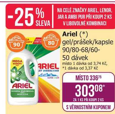 Ariel gel/prášek/kapsle 90/80-68/60-50 dávek