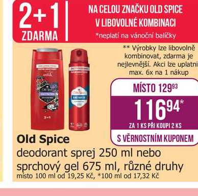 Old Spice deodorant ve spreji 250ml, vybrané druhy