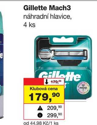 Gillette Mach3 náhradní hlavice, 4 ks