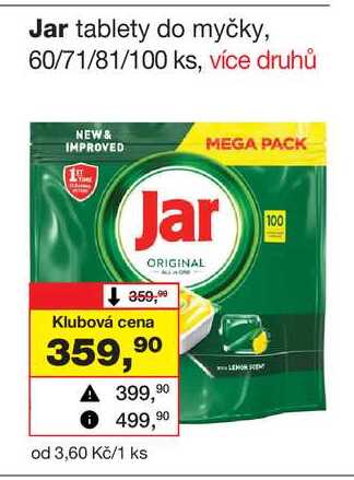 Jar tablety do myčky, 60/71/81/100 ks