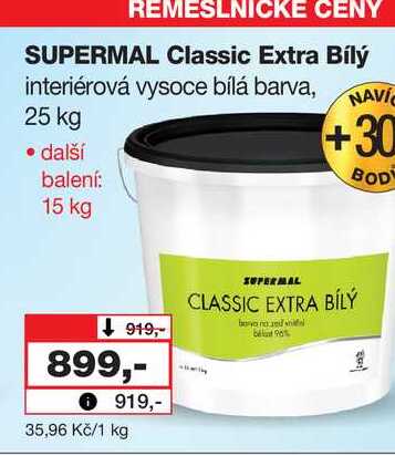 SUPERMAL Classic Extra Bílý interiérová vysoce bílá barva, 25 kg 