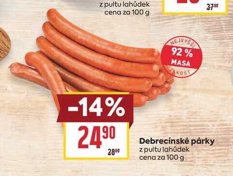 Debrecínské párky z pultu lahůdek cena za 100 g