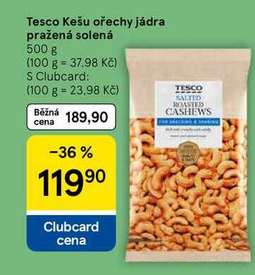 Tesco Kešu ořechy jádra pražená solená, 500 g  