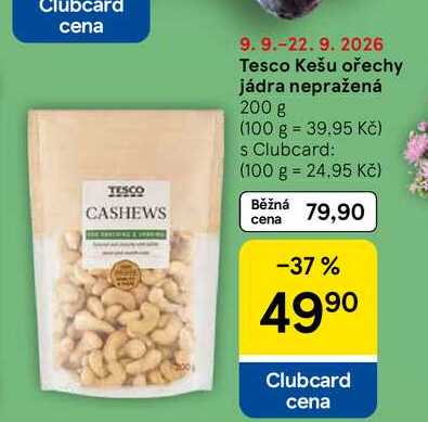 Tesco Kešu ořechy jádra nepražená, 200 g  
