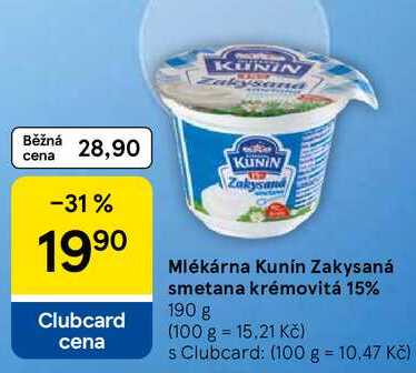 Mlékárna Kunín Zakysaná smetana krémovitá 15%, 190 g