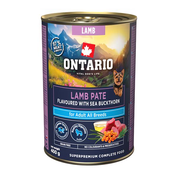 Ontario Konzerva Adult jehněčí pate s příchutí rakytníku pro psy