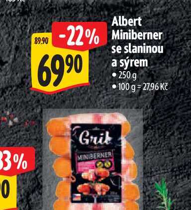 Albert Miniberner se slaninou a sýrem 250 g