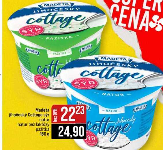Madeta jihočeský Cottage sýr natur natur bez laktózy pažitka 150 g
