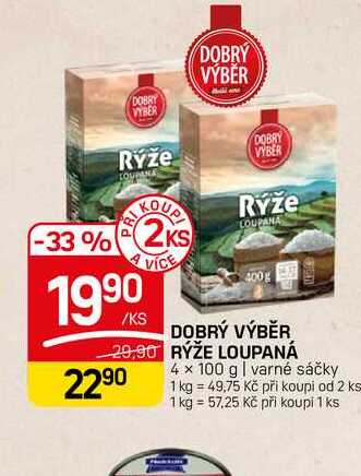 DOBRÝ VÝBĚR RÝŽE LOUPANÁ 4 x 100 g | varné sáčky 