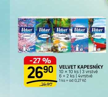 VELVET KAPESNÍKY 10 x 10 ks 3 vrstvé 6+2 ks | 4vrstvé 